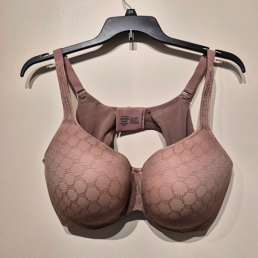 Soma Stunning Support Geo Lace Balconette Bra 44DD Like New Tan